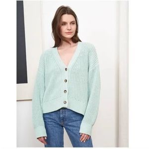 La Ligne Mint Green Chunky V‑Neck Button Cardigan